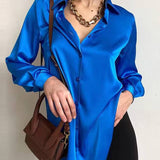 Elegant Long Sleeve Green Silk Blouse