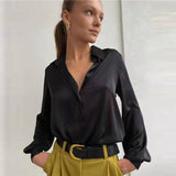 Elegant Long Sleeve Green Silk Blouse