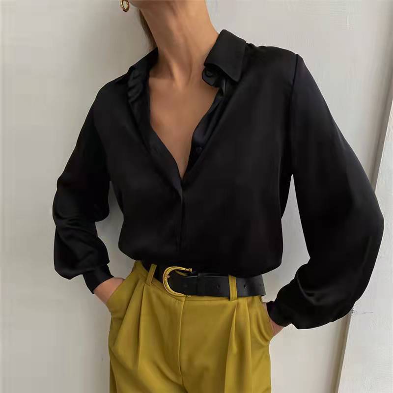 Elegant Long Sleeve Green Silk Blouse