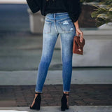 Women's Jeans Blue Hight Waist Streetwear Ripped Casual Fashion Denim Pencil Pants