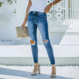 Women's Jeans Blue Hight Waist Streetwear Ripped Casual Fashion Denim Pencil Pants