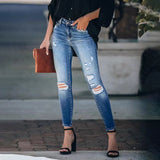 Women's Jeans Blue Hight Waist Streetwear Ripped Casual Fashion Denim Pencil Pants
