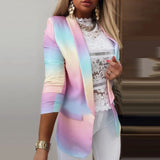 Ruffled Long-sleeved Zipper Printed Blazer