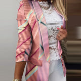 Ruffled Long-sleeved Zipper Printed Blazer
