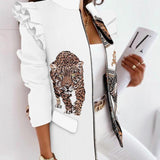 Ruffled Long-sleeved Zipper Printed Blazer