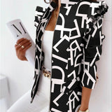 Ruffled Long-sleeved Zipper Printed Blazer
