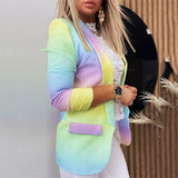 Ruffled Long-sleeved Zipper Printed Blazer
