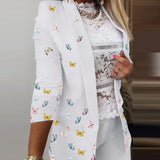 Ruffled Long-sleeved Zipper Printed Blazer
