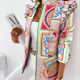 Ruffled Long-sleeved Zipper Printed Blazer