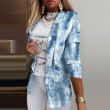 Ruffled Long-sleeved Zipper Printed Blazer