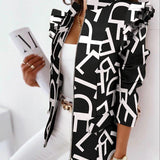 Ruffled Long-sleeved Zipper Printed Blazer
