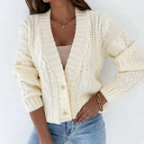 2025 Autumn New Women Cropped Cardigan V-neck Button Twist Knitted Tops Coat
