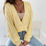 2025 Autumn New Women Cropped Cardigan V-neck Button Twist Knitted Tops Coat