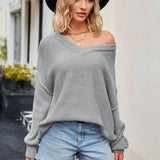 2025 New Autumn And Winter Women's Long Sleeve V-neck Loose Fashionable Knitwear Sexy Sweater