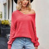 2025 New Autumn And Winter Women's Long Sleeve V-neck Loose Fashionable Knitwear Sexy Sweater