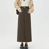 2025 New Autumn Winter Wool Blend Long Womens Fashion High Waist A-line Midi Ladies Elegant Woolen Skirt