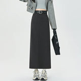 2025 New Autumn Winter Wool Blend Long Womens Fashion High Waist A-line Midi Ladies Elegant Woolen Skirt