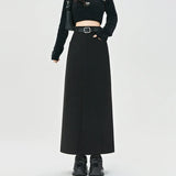 2025 New Autumn Winter Wool Blend Long Womens Fashion High Waist A-line Midi Ladies Elegant Woolen Skirt