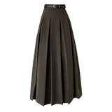 New Autumn Winter Woolen Women Long High Waist A-line Pleated Korean Style Ladeis Wool Midi Skirt