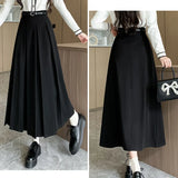 New Autumn Winter Woolen Women Long High Waist A-line Pleated Korean Style Ladeis Wool Midi Skirt