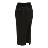 2025 New Black Sexy Irregular Women Summer Charm Split Long Slim Party Bodycon Skirt