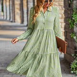 Plaid Print A-line Long Sleeve Shirt Dress