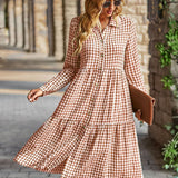 Plaid Print A-line Long Sleeve Shirt Dress