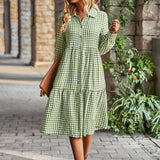 Plaid Print A-line Long Sleeve Shirt Dress