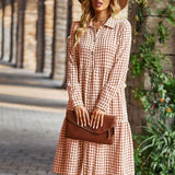 Plaid Print A-line Long Sleeve Shirt Dress