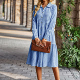 Plaid Print A-line Long Sleeve Shirt Dress