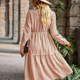 Plaid Print A-line Long Sleeve Shirt Dress