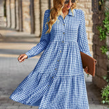 Plaid Print A-line Long Sleeve Shirt Dress