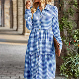 Plaid Print A-line Long Sleeve Shirt Dress