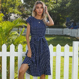 2025 New Summer Polka Dots Sleeveless Pleated For Women High Waist Elegant Office Green Lady Dinner Party Clothes Midi Dress
