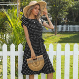 2025 New Summer Polka Dots Sleeveless Pleated For Women High Waist Elegant Office Green Lady Dinner Party Clothes Midi Dress