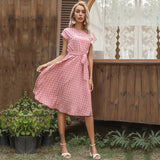 2025 New Summer Polka Dots Sleeveless Pleated For Women High Waist Elegant Office Green Lady Dinner Party Clothes Midi Dress