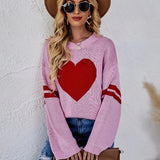 2025 New Winter Women's Loose Round Neck Knitted Pullover Love Long-sleeve Sweater