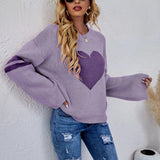 2025 New Winter Women's Loose Round Neck Knitted Pullover Love Long-sleeve Sweater