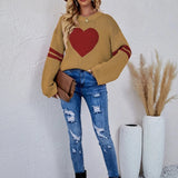 2025 New Winter Women's Loose Round Neck Knitted Pullover Love Long-sleeve Sweater