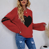 2025 New Winter Women's Loose Round Neck Knitted Pullover Love Long-sleeve Sweater