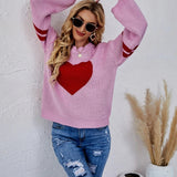 2025 New Winter Women's Loose Round Neck Knitted Pullover Love Long-sleeve Sweater