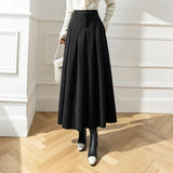 New Winter Woolen Long Womens Fashion High Waist Ball Gown Pleated Korean Style Ladies Wool Skirt