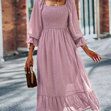 Chic Lace Lantern Sleeve Ruffles Square Collar Dress