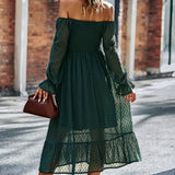 Chic Lace Lantern Sleeve Ruffles Square Collar Dress