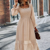 Chic Lace Lantern Sleeve Ruffles Square Collar Dress