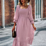 Chic Lace Lantern Sleeve Ruffles Square Collar Dress