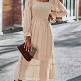 Chic Lace Lantern Sleeve Ruffles Square Collar Dress
