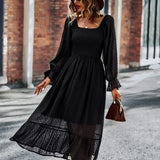 Chic Lace Lantern Sleeve Ruffles Square Collar Dress