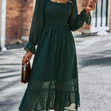 Chic Lace Lantern Sleeve Ruffles Square Collar Dress