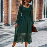 Chic Lace Lantern Sleeve Ruffles Square Collar Dress